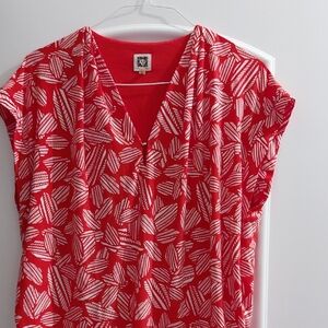 Anne Klein Red and White Leaf Print Top